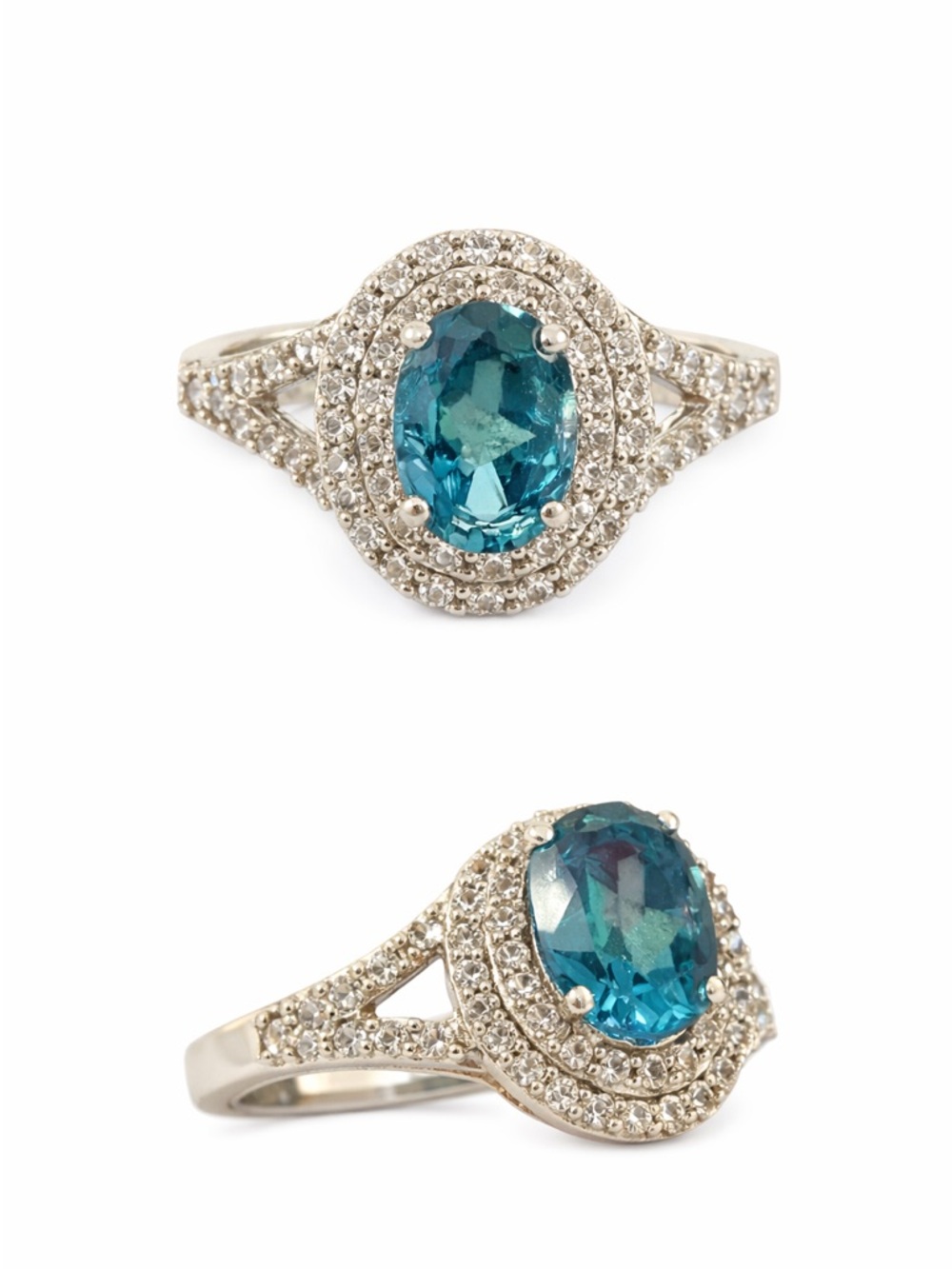 Swiss Blue Topaz Halo Ring 925 Sterling Silver Diamond Accent Ring Size 7